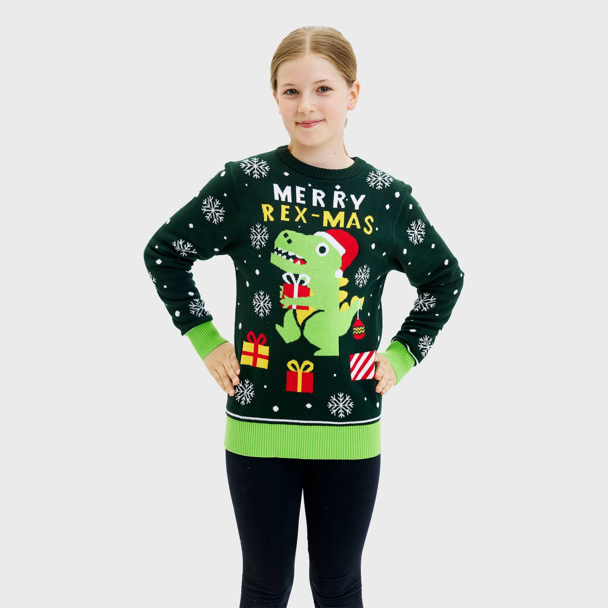 Niedlicher Dino-Weihnachtspullover – Kind.
